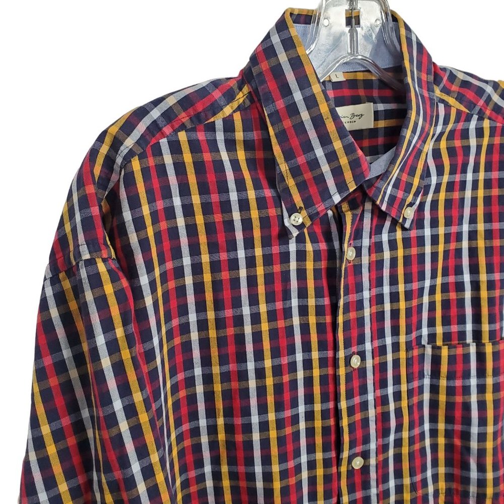 Christian Berg Stockholm Mens Size L Shirt Button Down 100% Cotton Plaid Navy - Picture 4 of 10